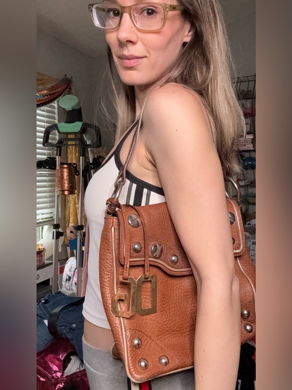 Dolce & Gabbana Brown Leather studded Shoulder Bag 2005 Y2K Desirable